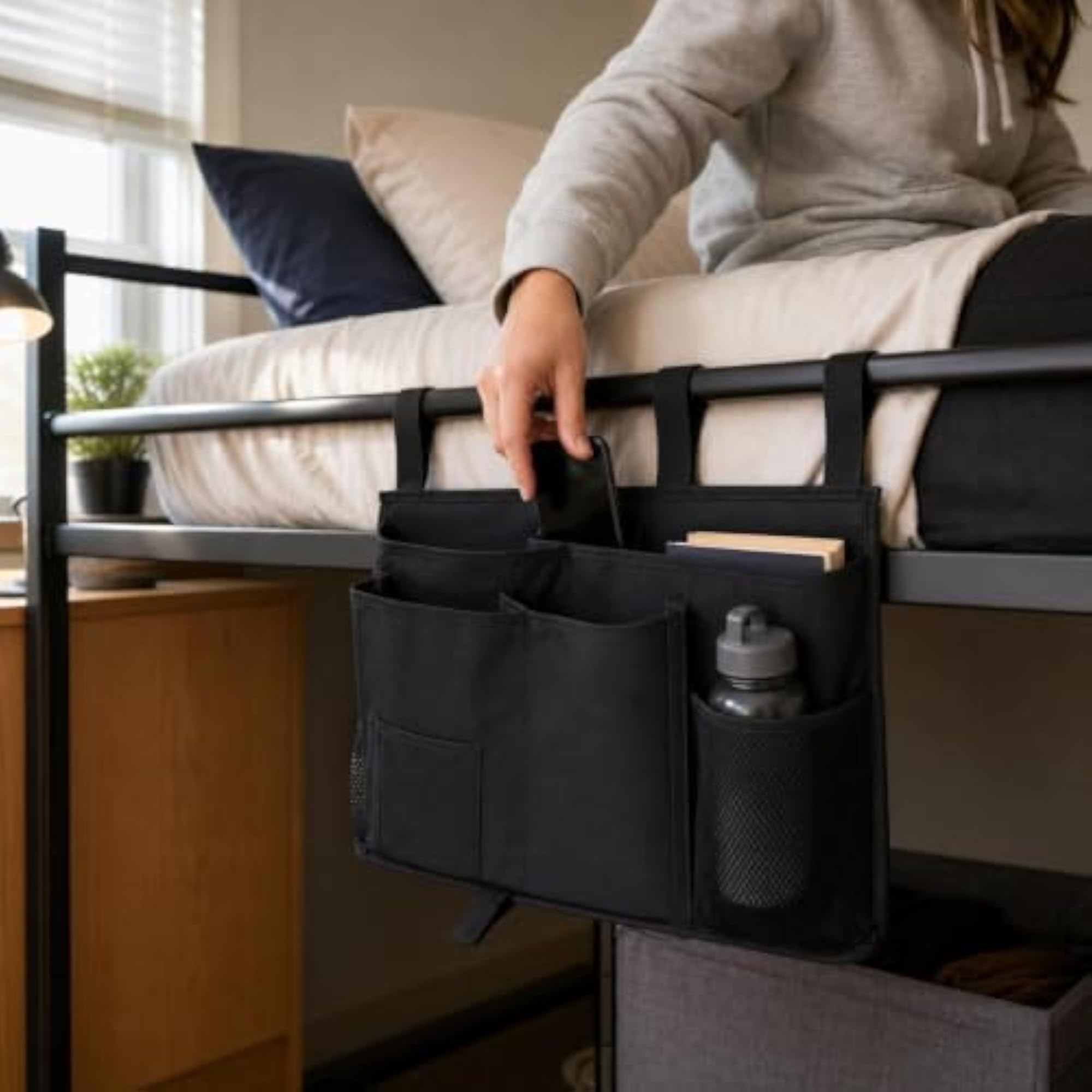 Dorm Bedside Hanging Organizer with Multi-Compartment Storage